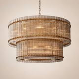 Zora Round Slat Glass 2 Tier Drum Chandelier 48”D