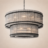 Zora Round Slat Glass 2 Tier Drum Chandelier 48”D