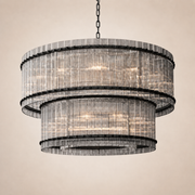 Zora Round Slat Glass 2 Tier Drum Chandelier 48”D