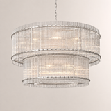 Zora Round Slat Glass 2 Tier Drum Chandelier 48”D
