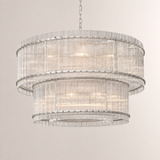 Zora Round Slat Glass 2 Tier Drum Chandelier 48”D