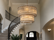 Zora Round Slat Glass 2 Tier Drum Chandelier 48”D
