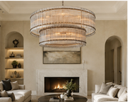 Zora Round Slat Glass 2 Tier Drum Chandelier 60”D