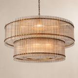 Zora Round Slat Glass 2 Tier Drum Chandelier 60”D