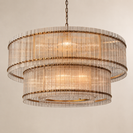 Zora Round Slat Glass 2 Tier Drum Chandelier 60”D
