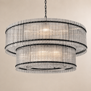 Zora Round Slat Glass 2 Tier Drum Chandelier 60”D