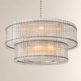 Zora Round Slat Glass 2 Tier Drum Chandelier 60”D