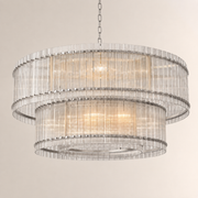 Zora Round Slat Glass 2 Tier Drum Chandelier 60”D