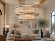 Zora Round Slat Glass 2 Tier Drum Chandelier 60”D