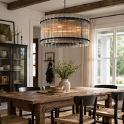 Zora Round Slat Glass Drum Chandelier 22”D