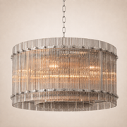 Zora Round Slat Glass Drum Chandelier 37”D