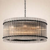 Zora Round Slat Glass Drum Chandelier 48”D