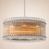 Zora Round Slat Glass Drum Chandelier 48”D