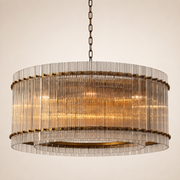 Zora Round Slat Glass Drum Chandelier 48”D