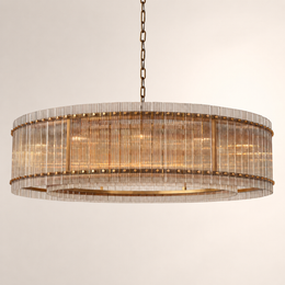 Zora Round Slat Glass Drum Chandelier 60”D