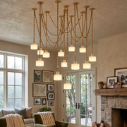 Alabaster Cylindrical Cluster Chain Chandelier