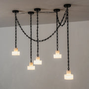 Alabaster Cylindrical Cluster Chain Chandelier