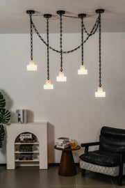 Alabaster Cylindrical Cluster Chain Chandelier