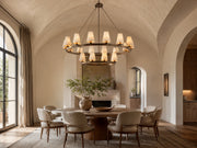 Kael two-tier linen shade chandelier in a refined dining room