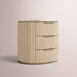 Sopravelle Emperador Closed Bedside Table — WHITEWASHED OAK / WHITE MARBLE