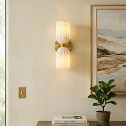 Dual Alabaster Pillar Wall Sconce