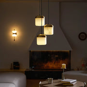 Elin Capped Alabaster Drum Pendant Light