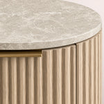 Sopravelle Emperador Closed Bedside Table — GREIGE OAK / GREY MARBLE