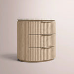 Sopravelle Emperador Closed Bedside Table — GREIGE OAK / GREY MARBLE