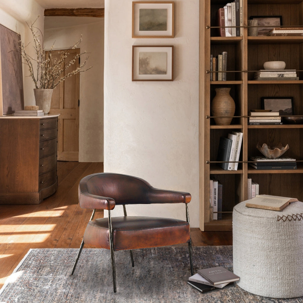Axton Forge Brown Leather Lounge Armchair for Living Room