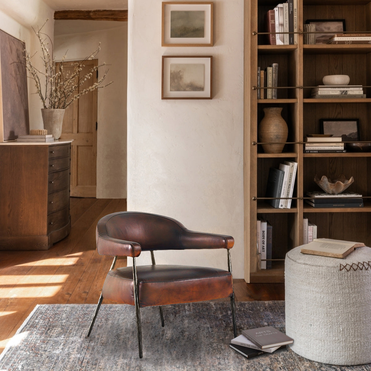Axton Forge Brown Leather Lounge Armchair for Living Room