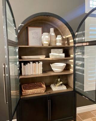 Haven Glass-Door Oak Cabinet  36“W 46”W