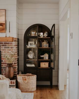 Haven Glass-Door Oak Cabinet  36“W 46”W