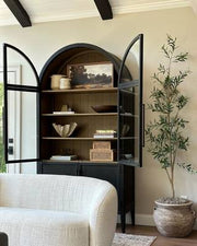 Haven Glass-Door Oak Cabinet  36“W 46”W
