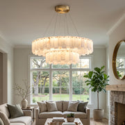 Modern Alabaster Celestial Round Chandelier