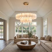 Modern Alabaster Celestial Round Chandelier
