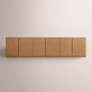 Liromelle Low Media Console — NATURAL OAK / 6-DOOR 96