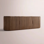 Sopravelle Emperador Media Console — BROWN OAK / BROWN MARBLE / 4-DOOR LOW CONSOLE 96”