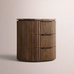Sopravelle Emperador Closed Bedside Table — BLACK OAK / BLACK MARBLE