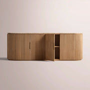 Sopravelle Emperador Media Console — NATURAL OAK / GOLD MARBLE / 4-DOOR CONSOLE 96“