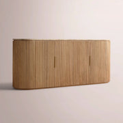 Sopravelle Emperador Media Console — NATURAL OAK / GOLD MARBLE / 4-DOOR CONSOLE 96“