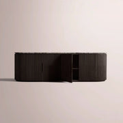 Sopravelle Emperador Media Console — BLACK OAK / BLACK MARBLE / 4-DOOR LOW CONSOLE 84“