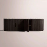 Sopravelle Emperador Media Console — BLACK OAK / BLACK MARBLE / 4-DOOR LOW CONSOLE 96”