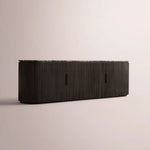 Sopravelle Emperador Media Console — BLACK OAK / BLACK MARBLE / 4-DOOR LOW CONSOLE 84“