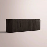 Sopravelle Emperador Media Console — BLACK OAK / BLACK MARBLE / 4-DOOR LOW CONSOLE 84“