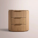 Sopravelle Emperador Closed Bedside Table — NATURAL OAK / GOLD MARBLE