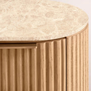Sopravelle Emperador Closed Bedside Table — NATURAL OAK / GOLD MARBLE