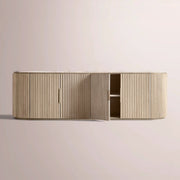 Sopravelle Emperador Media Console — WHITEWASHED OAK / WHITE MARBLE / 4-DOOR LOW CONSOLE 96”