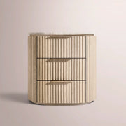 Sopravelle Emperador Closed Bedside Table — WHITEWASHED OAK / WHITE MARBLE