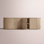Sopravelle Emperador Media Console — GREIGE OAK / GREY MARBLE / 4-DOOR LOW CONSOLE 96”