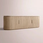 Sopravelle Emperador Media Console — GREIGE OAK / GREY MARBLE / 4-DOOR LOW CONSOLE 96”
